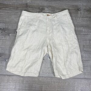 Tommy Bahama Shorts Mens 32 Beige Linen Relax Casual Flat Front Summer Striped